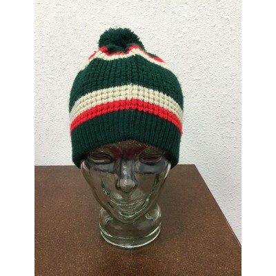 s One Sz Hat Red Green White Striped PomPom Beanie Holiday Knit Cap  eb-52898614